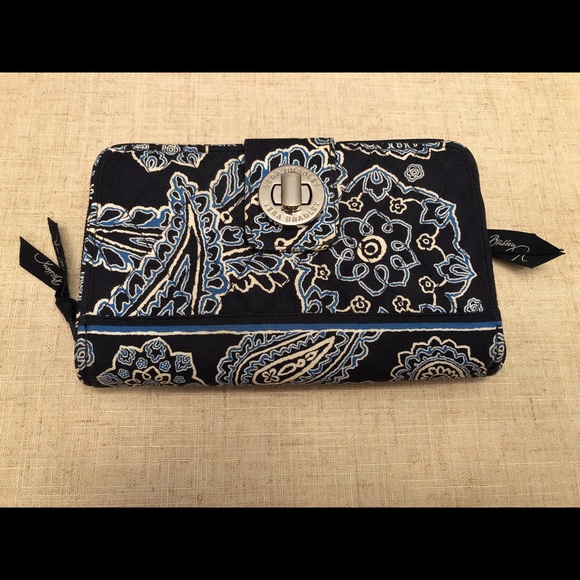 Vera Bradley Black and Blue Paisley Wallet - Picture 1 of 6
